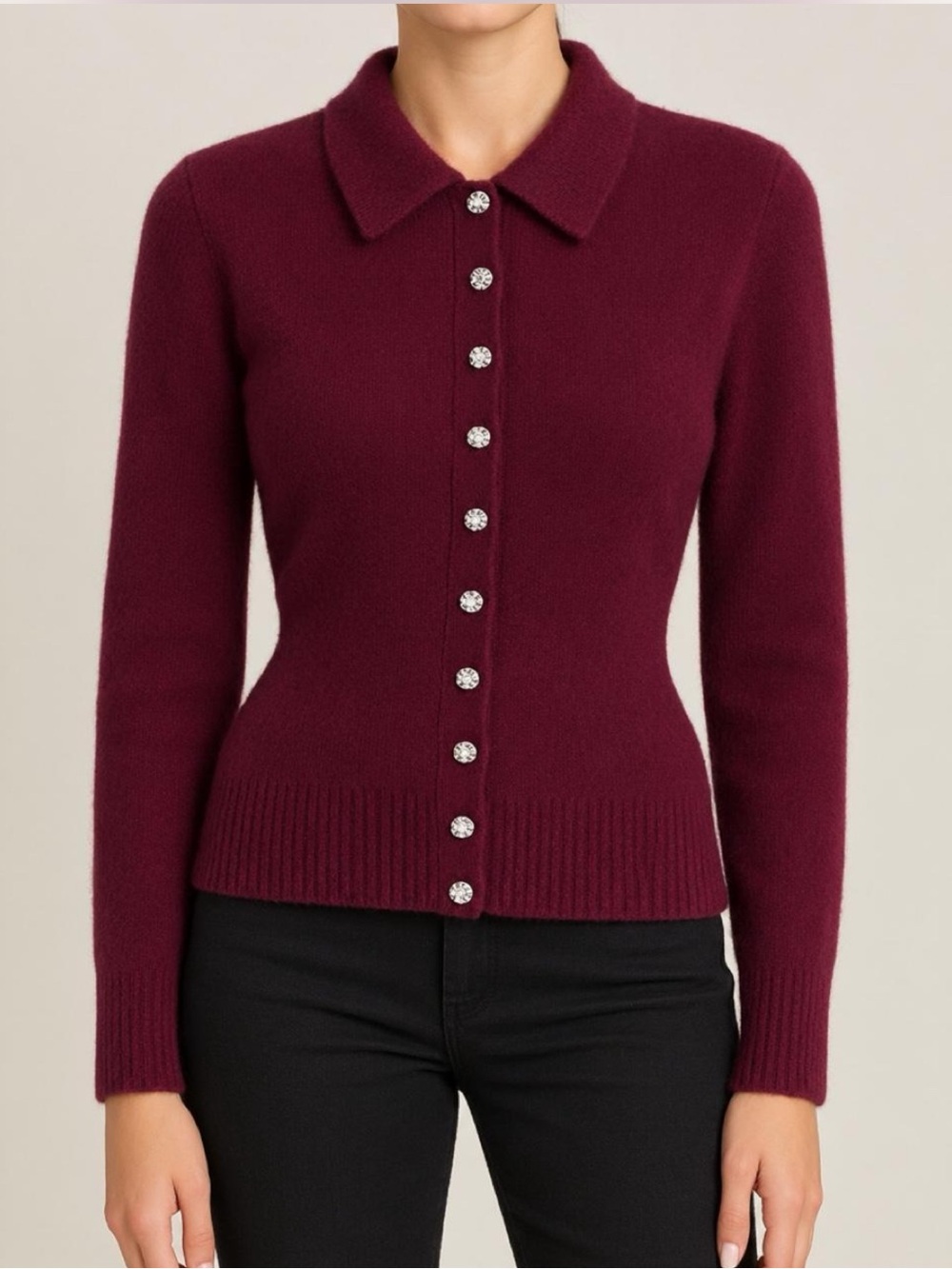J. Crew Milano Stitch cinched waist Burgundy Collared Knit Cardigan Size M NWT